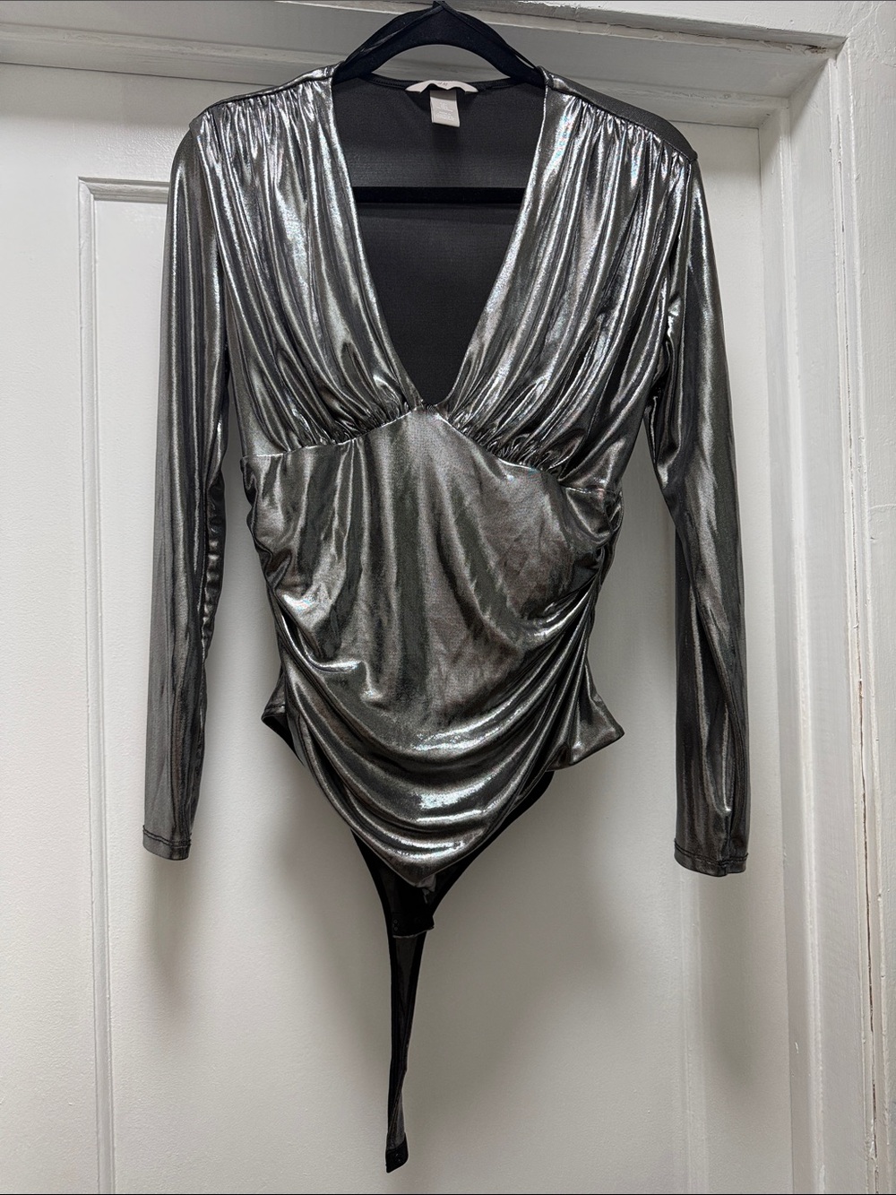 H&M Metallic Silver Long Sleeve Bodysuit